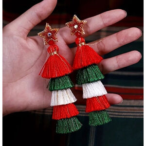 Christmas Tassel Earrings on Stud Back Beaded Stars